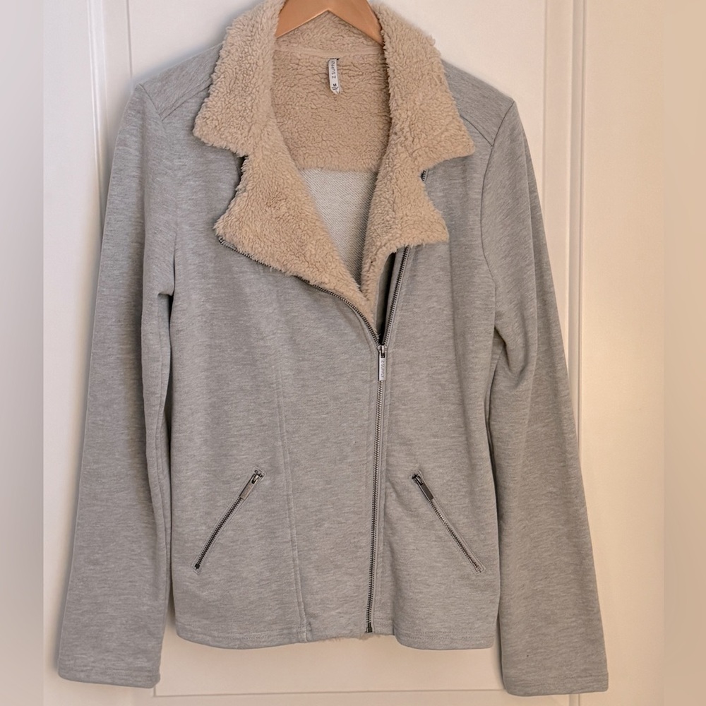 Z Supply Moto Style Knit Jacket With Faux Sherling Collar.